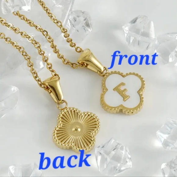 Gold Initial 'R' Clover Pendant Necklace - White & Gold - Picture 6 of 7